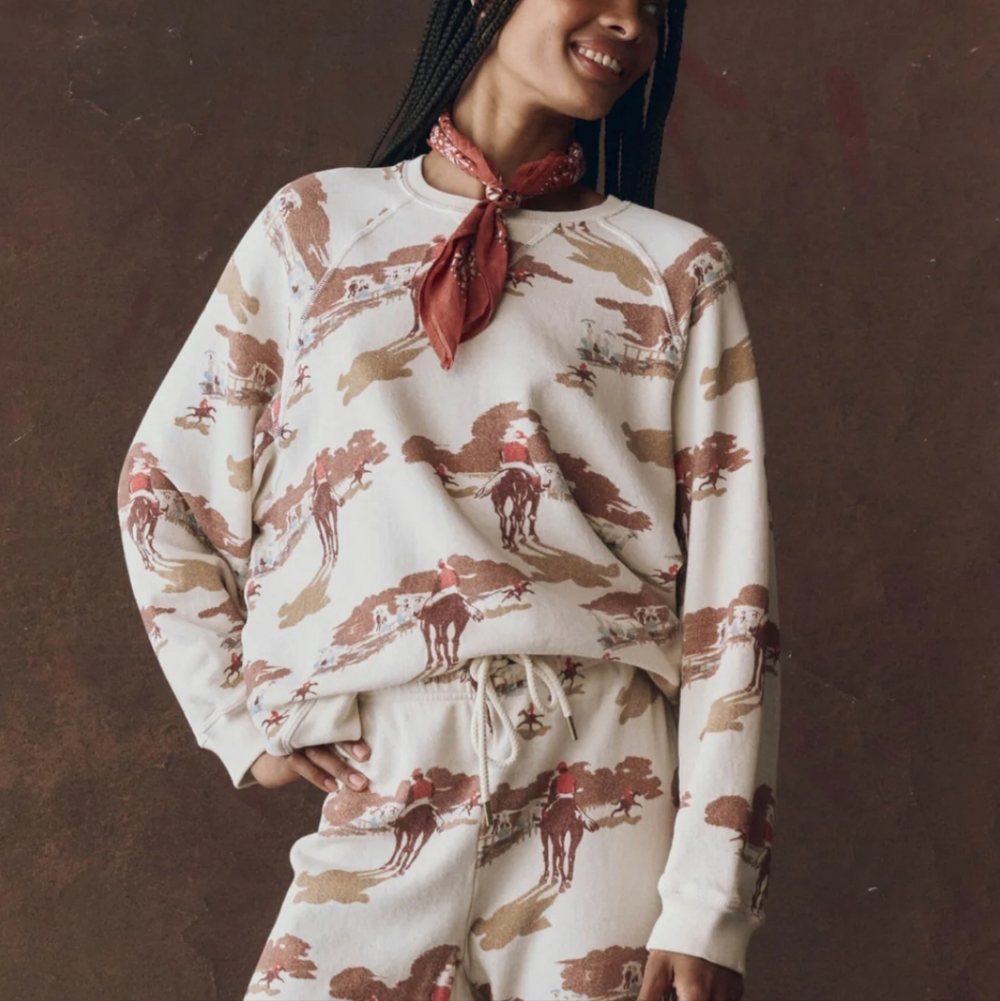 The Great $225 The Slouch Sweatshirt- Riding Horses Print 1 Small